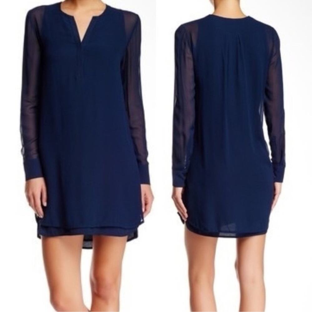 Vince Silk Double Layer Shirttail Dress Navy Size 6